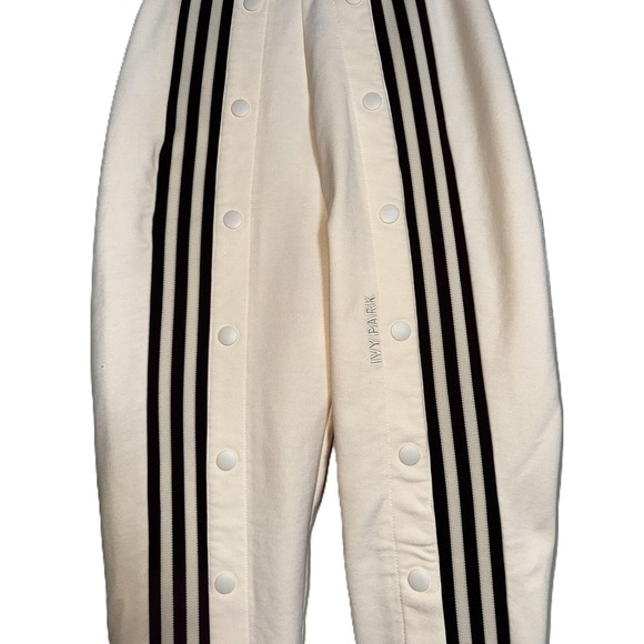 XS CUSTOM Ivy Park Cream Burgundy Striped Snap Buttons Track Pants Skinny Adidas - Picture 4 of 6